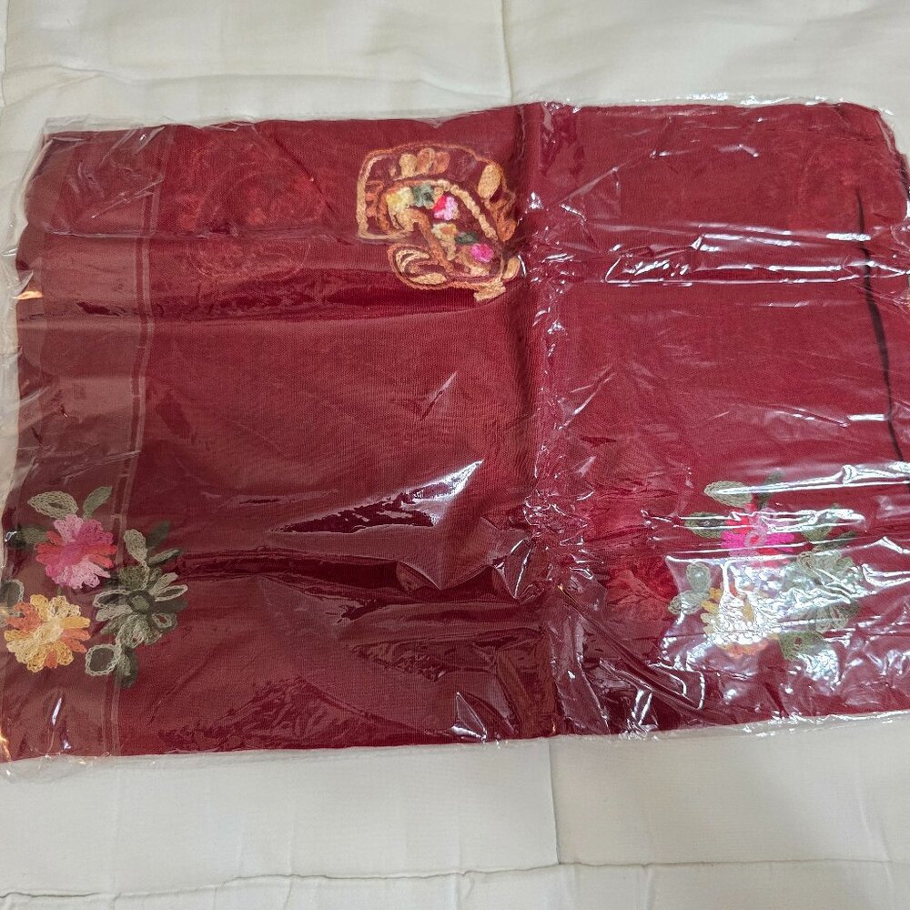 Red Paisley embroidered scarf/ Shawl NWOT